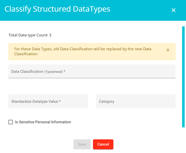 Screenshot showing classify Structured Data Types tab
