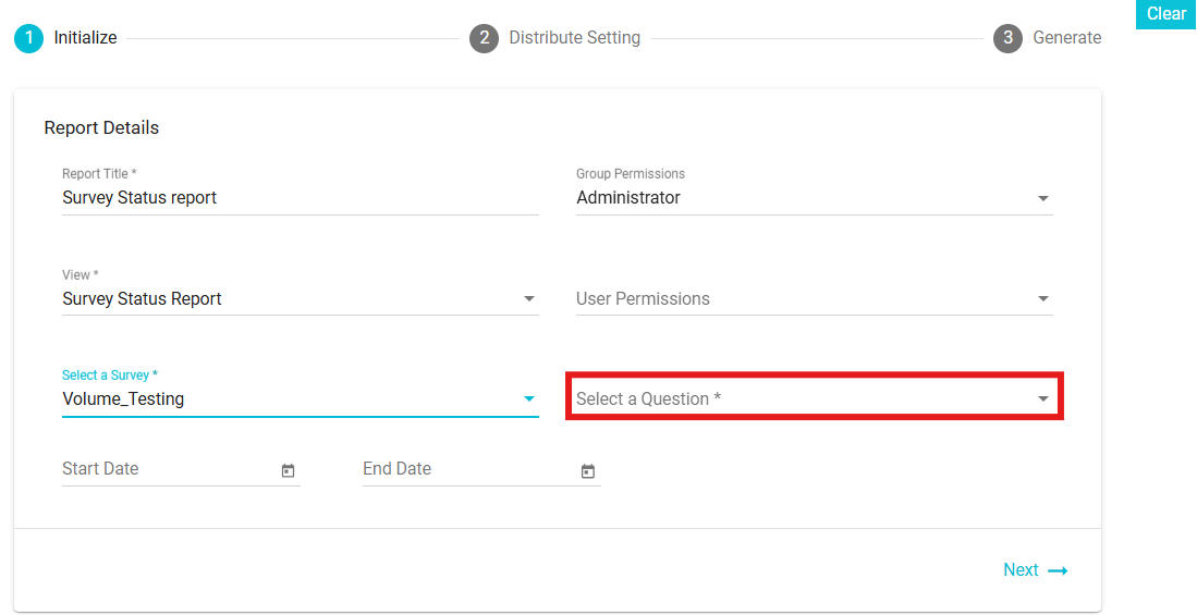 image highlighting Select a question field