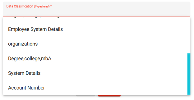 Screenshot showing data Classification from drop down menu