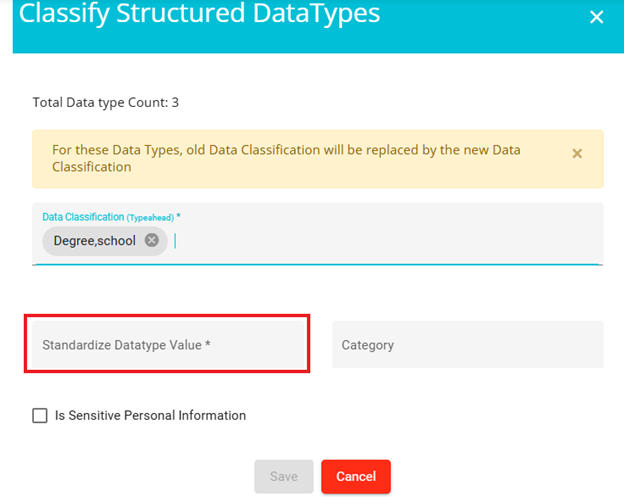 Screenshot showing standardized datatype value field