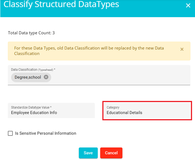 Screenshot showing category field
