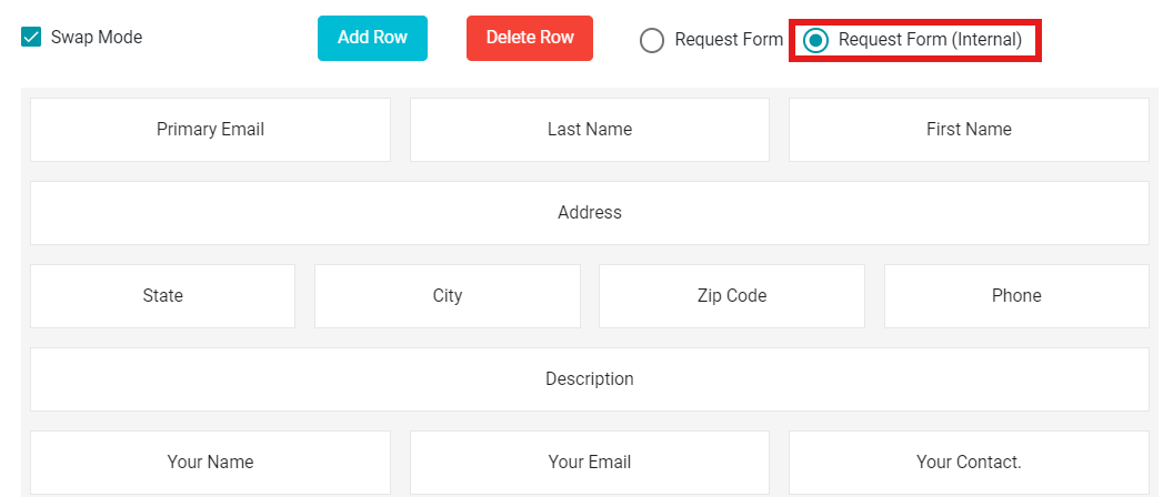 image highlighting Request form radio button