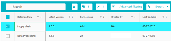 Highlighting the example data flow&#39;s row