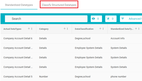 Screenshot showing Classify Structured Datatypes Tab