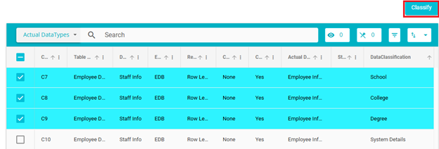 Screenshot showing selected datatypes